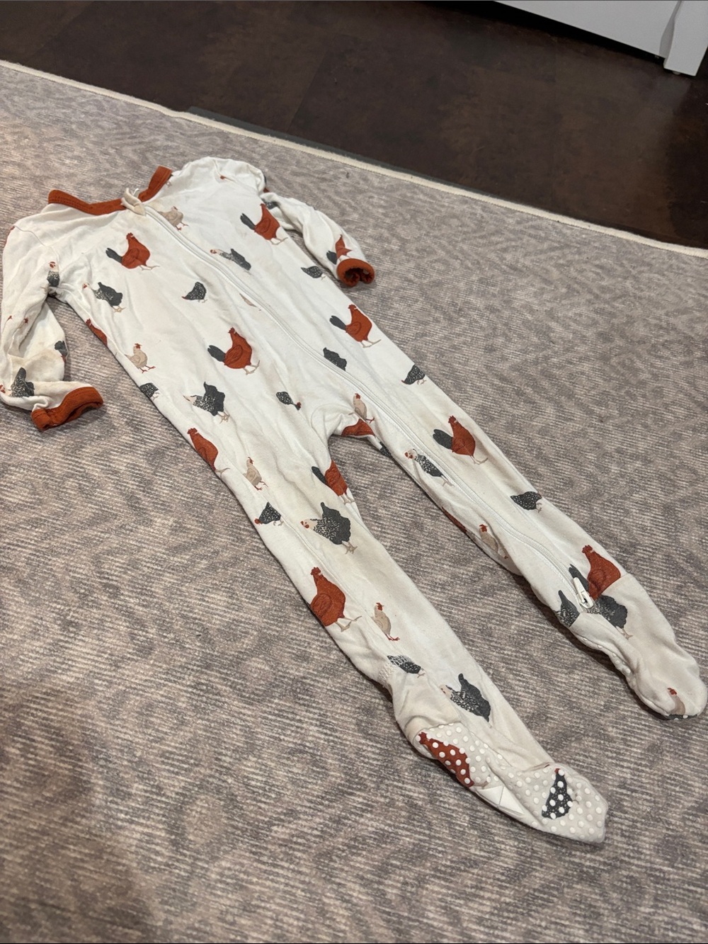 Kyte White Footed Kids Pajamas with Rust and Gray chicken